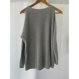 Loft Petites Sweater Womens Size SP Gray Long sleeve Open Shoulders